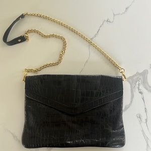 Cynthia Rowley Black Leather Crocodile Purse